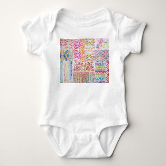 Abstraktes Patchwork, Aquarellmuster gefärbte Kraw Baby Strampler (Vorderseite)