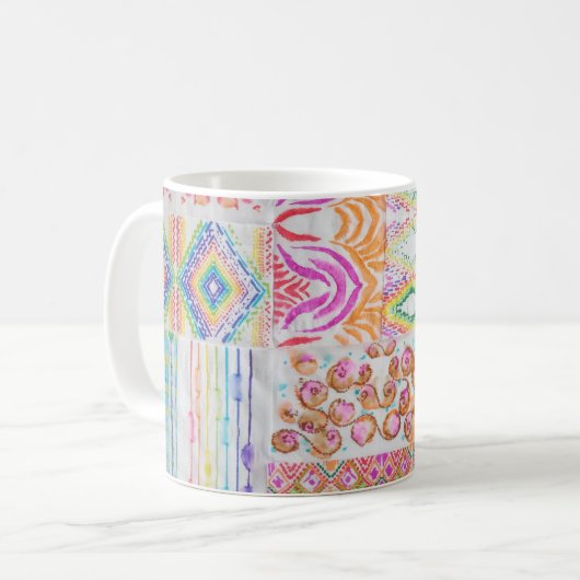 Abstraktes Patchwork, Aquarellmuster gefärbte Kraw Kaffeetasse (Vorderseite Links)