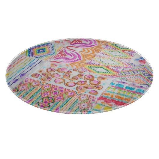 Abstraktes Patchwork, Aquarellmuster gefärbte Kraw Schneidebrett (Ecke)