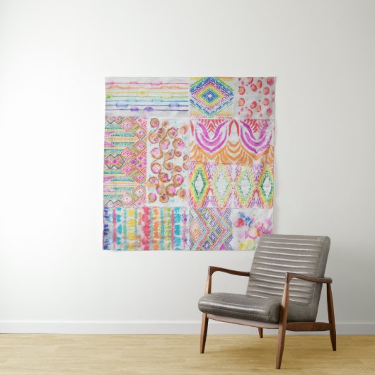 Abstraktes Patchwork, Aquarellmuster gefärbte Kraw Wandteppich (Beispiel (Horizontal))