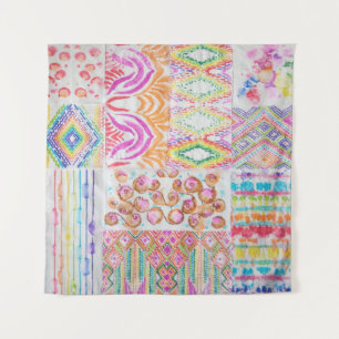 Abstraktes Patchwork, Aquarellmuster gefärbte Kraw Wandteppich