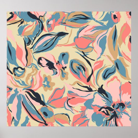 Abstraktes Patchwork: geometrische Blumencreme. Poster (Vorne)