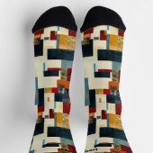 Abstraktes Patchwork in fett Blau und Rot Socken (Oben)