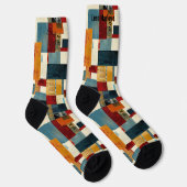 Abstraktes Patchwork in fett Blau und Rot Socken (Rechts)