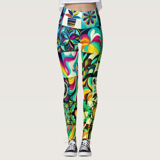 Abstraktes Patchwork-Kunst-Paar aus maßgeschneider Leggings (Vorderseite)