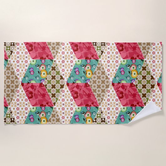 Abstraktes Patchwork-Quilt-Stöpsel Strandtuch (Vorderseite)