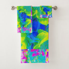 Abstraktes Patchwork Sonnenblumengarten Collage Badhandtuch Set