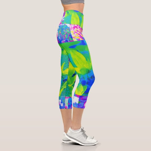 Abstraktes Patchwork Sonnenblumengarten Collage Capri Leggings (Rechts)