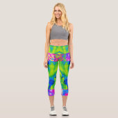 Abstraktes Patchwork Sonnenblumengarten Collage Capri Leggings (Vorderseite)