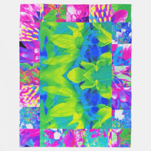 Abstraktes Patchwork Sonnenblumengarten Collage Fleecedecke (Vorderseite)