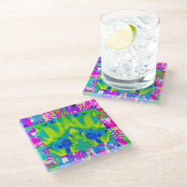 Abstraktes Patchwork Sonnenblumengarten Collage Glasuntersetzer