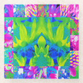 Abstraktes Patchwork Sonnenblumengarten Collage Glasuntersetzer (Vorderseite)