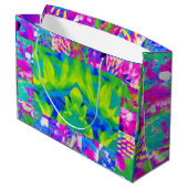 Abstraktes Patchwork Sonnenblumengarten Collage Große Geschenktüte (Rückseite Schrägansicht)