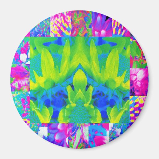 Abstraktes Patchwork Sonnenblumengarten Collage Magnet (Vorne)
