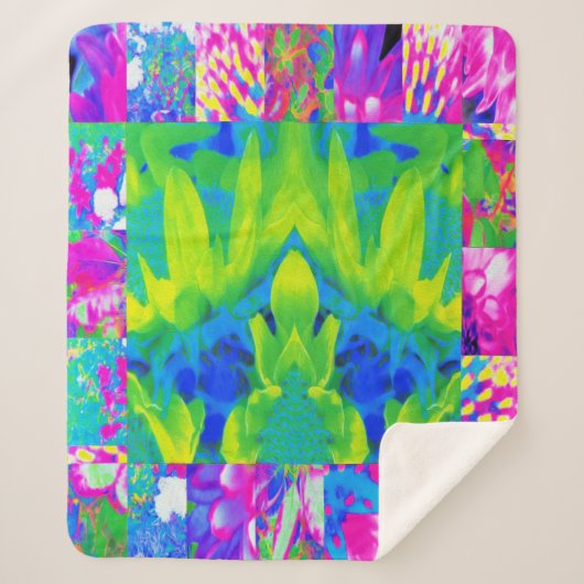 Abstraktes Patchwork Sonnenblumengarten Collage Sherpadecke (Vorderseite)