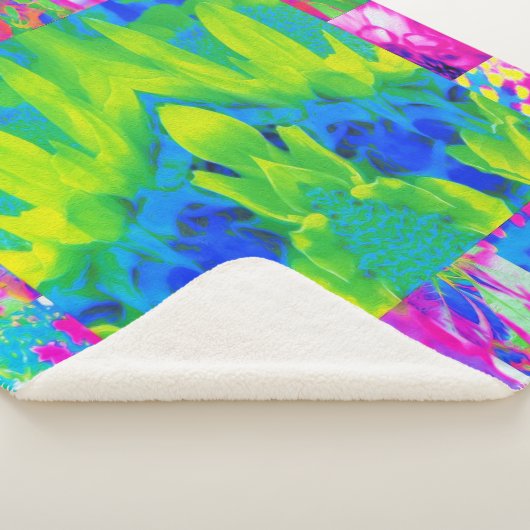 Abstraktes Patchwork Sonnenblumengarten Collage Sherpadecke (3/4)