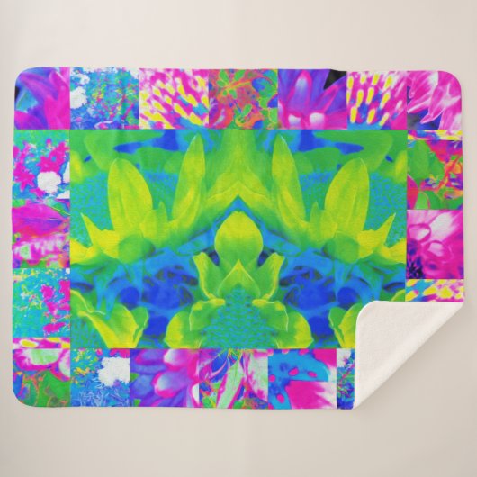 Abstraktes Patchwork Sonnenblumengarten Collage Sherpadecke (Vorderseite (Horizontal))