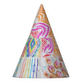 Abstraktes Patchwork, Wasserfarbene Tie-Dye-Muster Partyhütchen (Links)