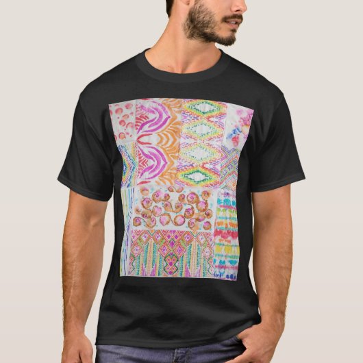 Abstraktes Patchwork, Wasserfarbene Tie-Dye-Muster T-Shirt (Vorderseite)
