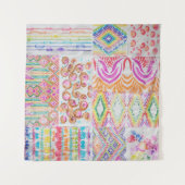 Abstraktes Patchwork, Wasserfarbene Tie-Dye-Muster Wandteppich (Vorderseite (Horizontal))