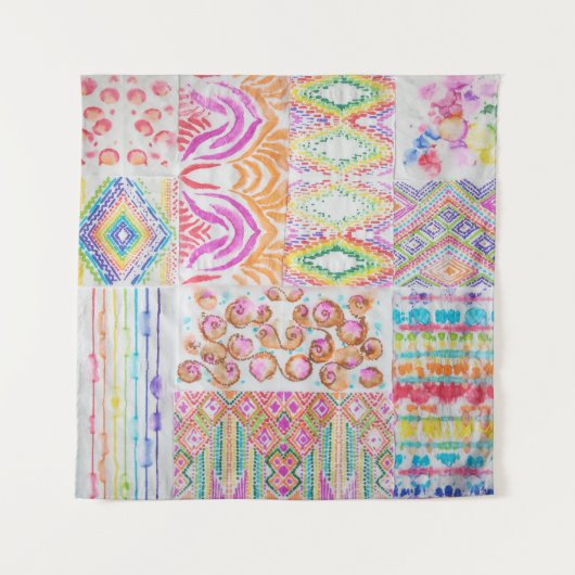 Abstraktes Patchwork, Wasserfarbene Tie-Dye-Muster Wandteppich (Vorderseite)