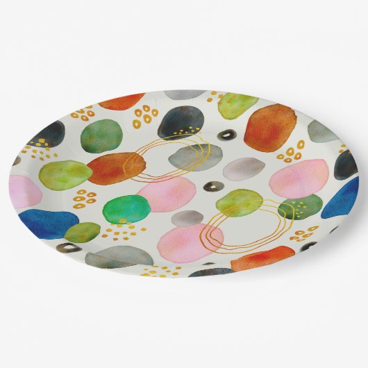 Abstraktes Pebble Gold Glitzer Art Pappteller (Schrägansicht)