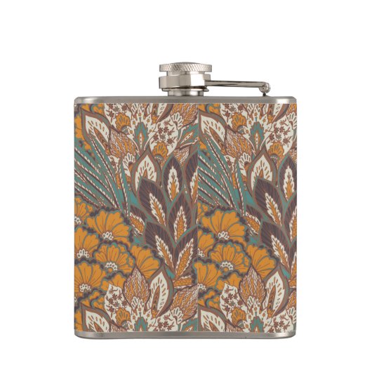 Abstraktes Pfau-Feder-Muster Flachmann (Rückseite)