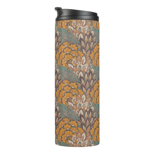 Abstraktes Pfau-Feder-Muster Thermosbecher (Nach rechts gedreht)