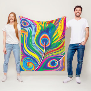 Abstraktes Pfauenfeder-Kunstwerk Fleecedecke