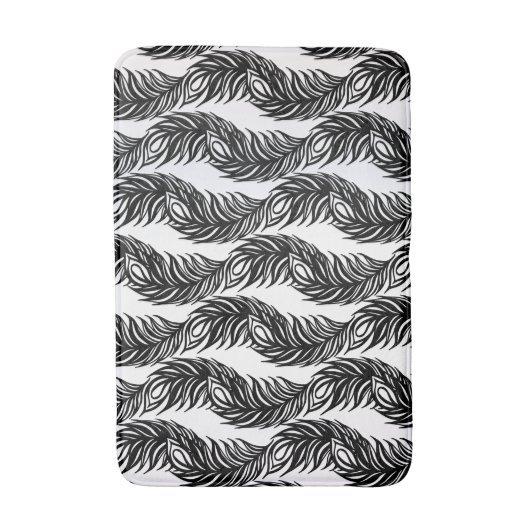 Abstraktes Pfauenfedermuster in Schwarzweiß Badematte (Vorderseite Vertikal)
