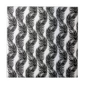 Abstraktes Pfauenfedermuster in Schwarzweiß Fliese (Vorderseite)