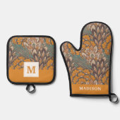 Abstraktes Pfauenfedermuster Ofenhandschuh & Topflappen-Set (Vorderseite)