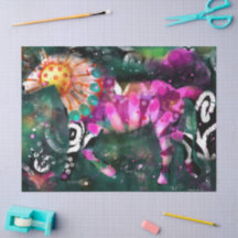 Abstraktes Pferd Blumenrosa Grüne Decoupage