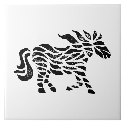 Abstraktes Pferd-Holzblock Keramik-Tile Fliese (Vorderseite)