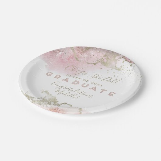 Abstraktes Pink-Gold-Graduierungspapier Pappteller (Schrägansicht)