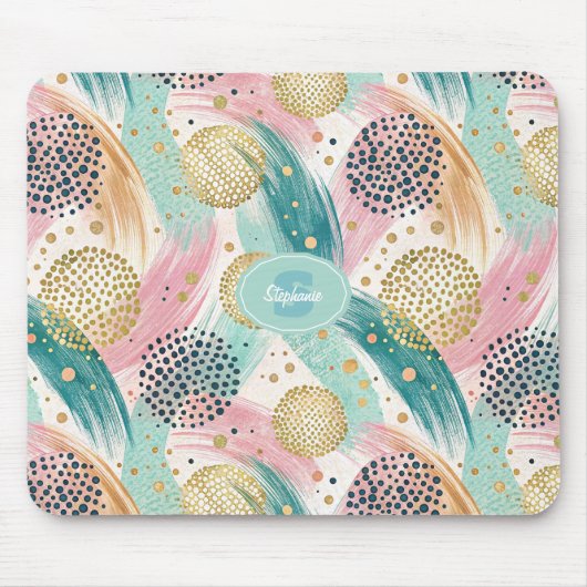 Abstraktes Pinselstrich- und Dotmuster - Goldakzen Mousepad (Vorne)