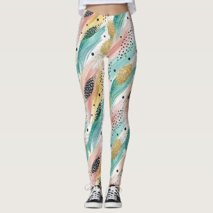 Abstraktes Pinselstrich- und Dotmuster - Goldener Leggings