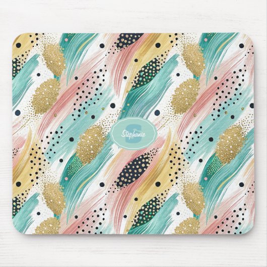 Abstraktes Pinselstrich- und Dotmuster - Goldener Mousepad (Vorne)