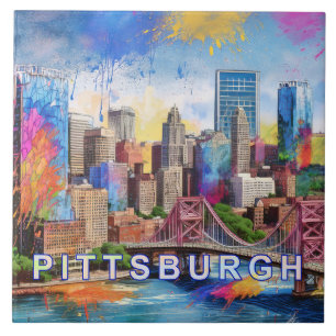 Abstraktes Pittsburgh Skyline Kunst, Dichtung und  Fliese