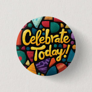Abstraktes Pop-Art-Grafik mit 'Feiere Heute' Button