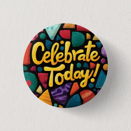 Abstraktes Pop-Art-Grafik mit 'Feiere Heute' Button (Vorderseite)