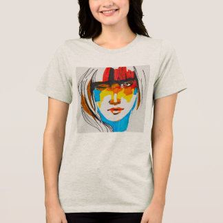 Abstraktes Pop-Art-Porträt Damen Grafik T-Shirt Tri-Blend Shirt