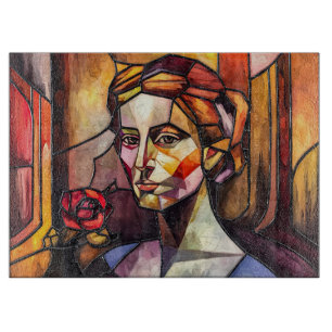 Abstraktes Portrait aus Hartglas Schneidebrett