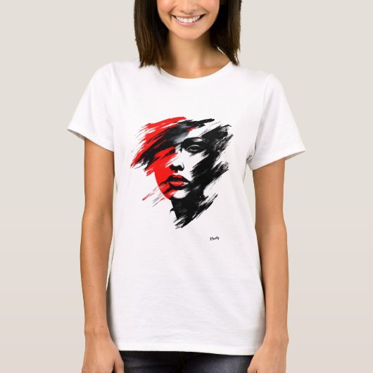 Abstraktes Portrait - Dramatischer Schwarz-Rot-Bru T-Shirt (Vorderseite)