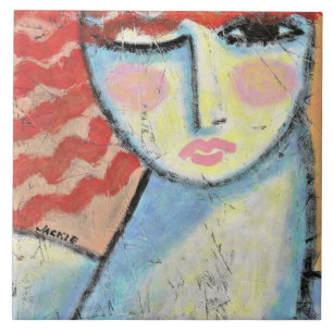 Abstraktes Portrait einer Frau auf der OSB-Tafel m Fliese