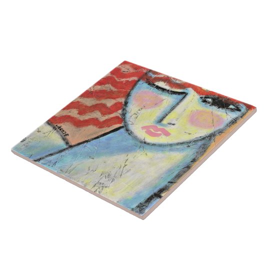 Abstraktes Portrait einer Frau auf der OSB-Tafel m Fliese (Seite)