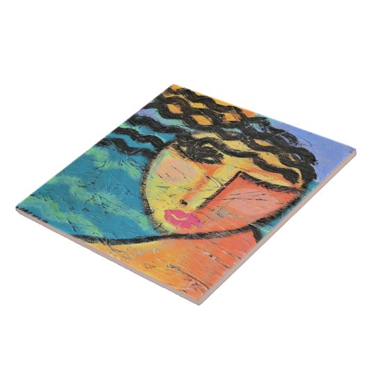 Abstraktes Portrait einer Frau auf OSB-Motherboard Fliese (Seite)