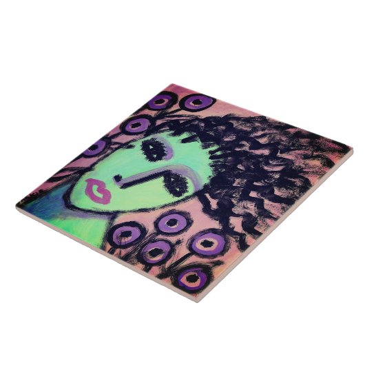 Abstraktes Portrait einer Frau mit violetten Blume Fliese (Seite)