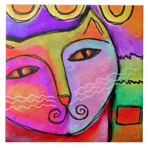 Abstraktes Portrait einer Katze Fliese