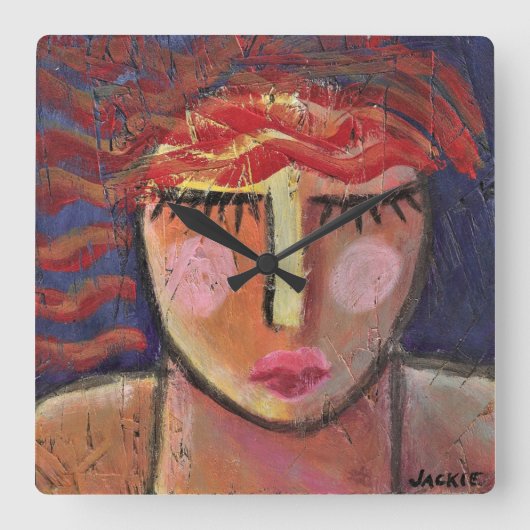 Abstraktes Portrait einer Woman Large Clock Quadratische Wanduhr (Vorderseite)